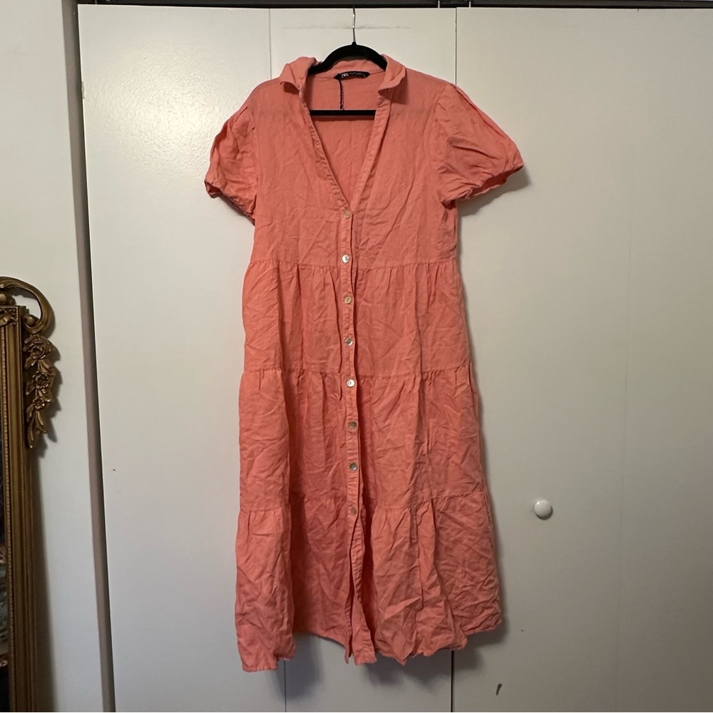 ✨5 for $25✨Zara Tiered Button-Front Midi Dress | Coral